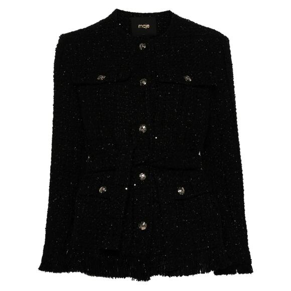 Maje Sequinned Tweed Jacket - 36 Us Small Black - Picture 1 of 5